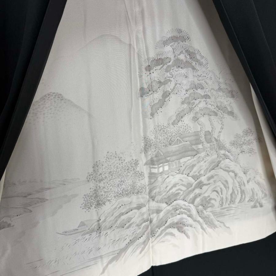 男紋付 男着物 黒紋付 正絹 羽織 長着 裄70.8cm M size 黒 五つ紋 中古
