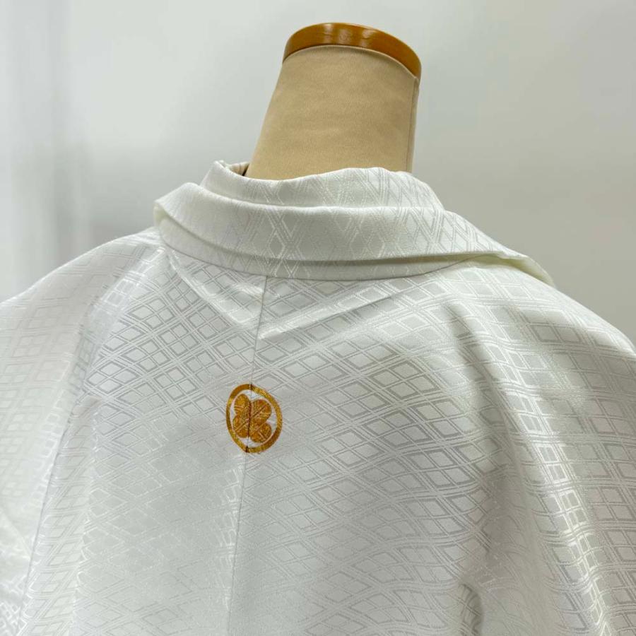男紋付 男着物 紋付 ポリエステル 羽織 長着 裄74.2cm L-2L size 白 五つ紋 中古 成人式 舞台衣装  4908 男紋付 男着物 紋付 ポリエステル 羽織 長着 裄74.2cm L-2L size 白