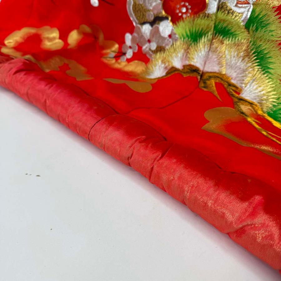 色打掛 正絹 鶴 刺繍 赤 緑 打掛 花嫁衣裳 婚礼 リサイクル 中古 ブライダル ウエディング 着物 4918_5