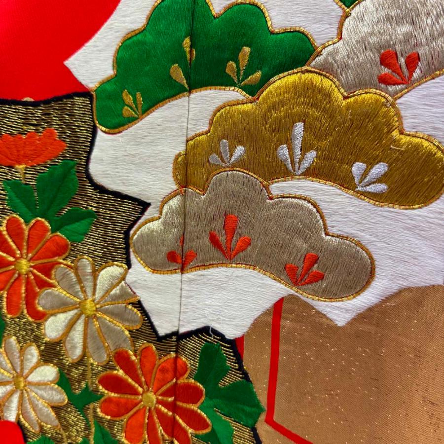 色打掛 正絹 鶴 刺繍 赤 緑 打掛 花嫁衣裳 婚礼 リサイクル 中古 ブライダル ウエディング 着物 4919_2