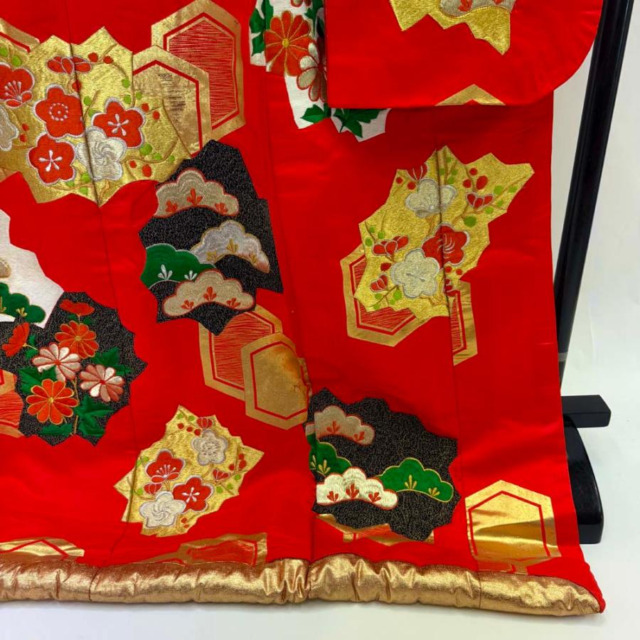 色打掛 正絹 鶴 刺繍 赤 緑 打掛 花嫁衣裳 婚礼 リサイクル 中古 ブライダル ウエディング 着物 4919_5