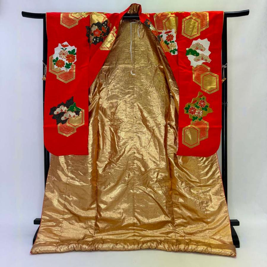 色打掛 正絹 鶴 刺繍 赤 緑 打掛 花嫁衣裳 婚礼 リサイクル 中古 ブライダル ウエディング 着物 4919_7