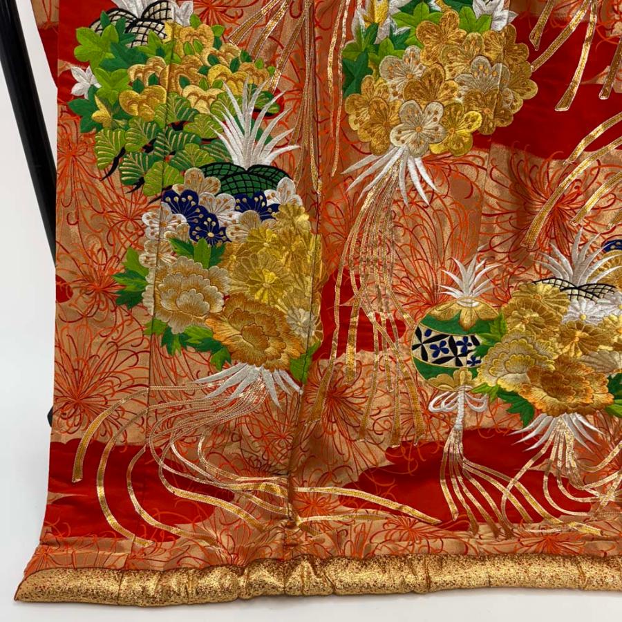 色打掛 正絹 鶴 刺繍 赤 橙 打掛 花嫁衣裳 婚礼 リサイクル 中古 ブライダル ウエディング 着物 4921 色打掛 正絹 鶴 刺繍 赤 橙 打掛 花嫁衣裳 婚礼 リサイクル 中古
