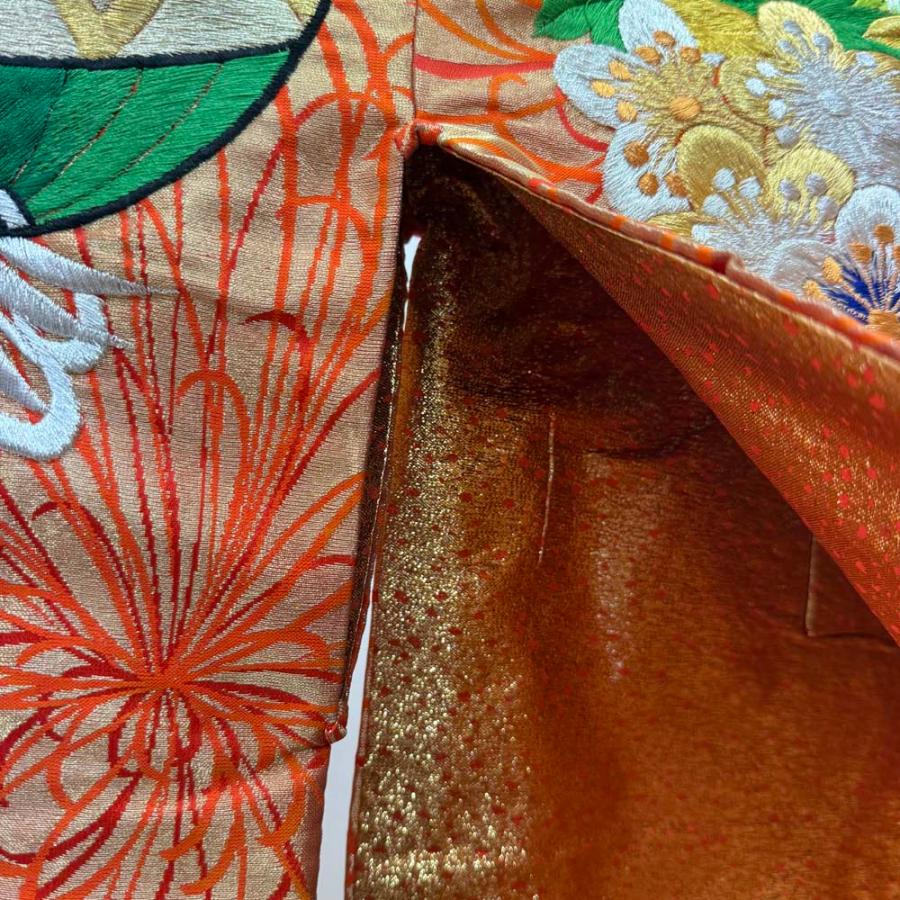 色打掛 正絹 鶴 刺繍 赤 橙 打掛 花嫁衣裳 婚礼 リサイクル 中古