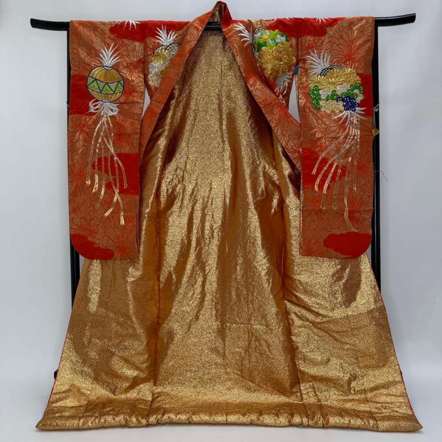 色打掛 正絹 鶴 刺繍 赤 橙 打掛 花嫁衣裳 婚礼 リサイクル 中古 ブライダル ウエディング 着物 4921 色打掛 正絹 鶴 刺繍 赤 橙 打掛 花嫁衣裳 婚礼 リサイクル 中古