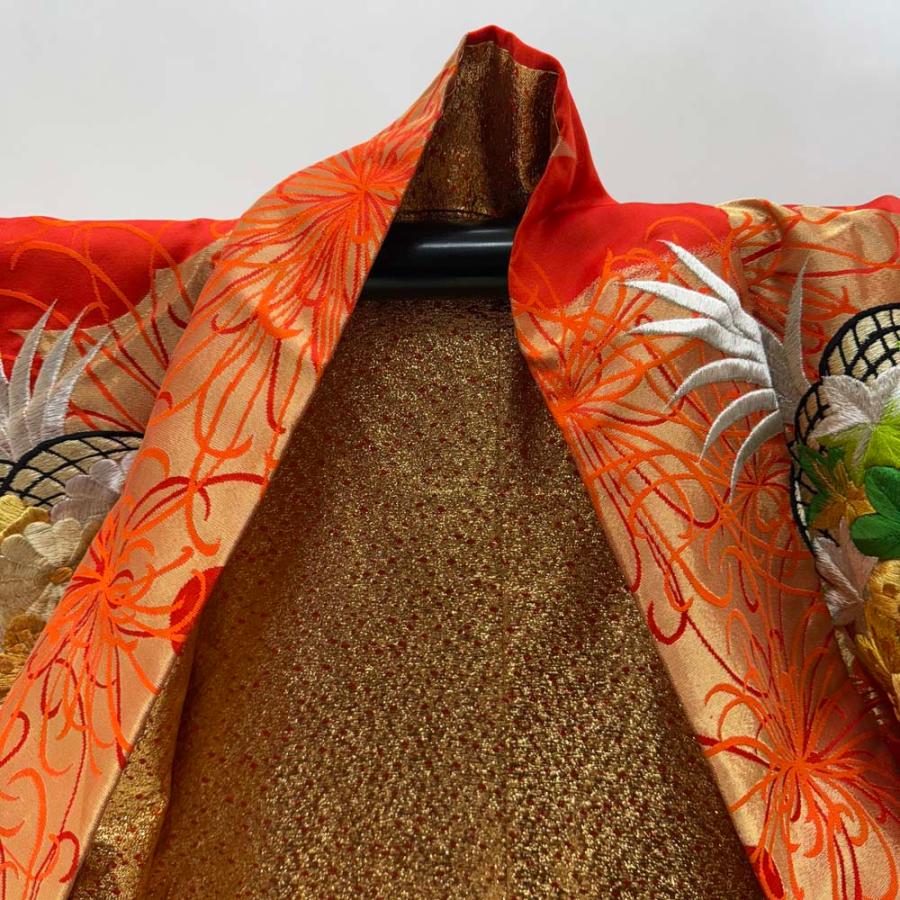 色打掛 正絹 鶴 刺繍 赤 橙 打掛 花嫁衣裳 婚礼 リサイクル 中古 ブライダル ウエディング 着物 4921 色打掛 正絹 鶴 刺繍 赤 橙 打掛 花嫁衣裳 婚礼 リサイクル 中古