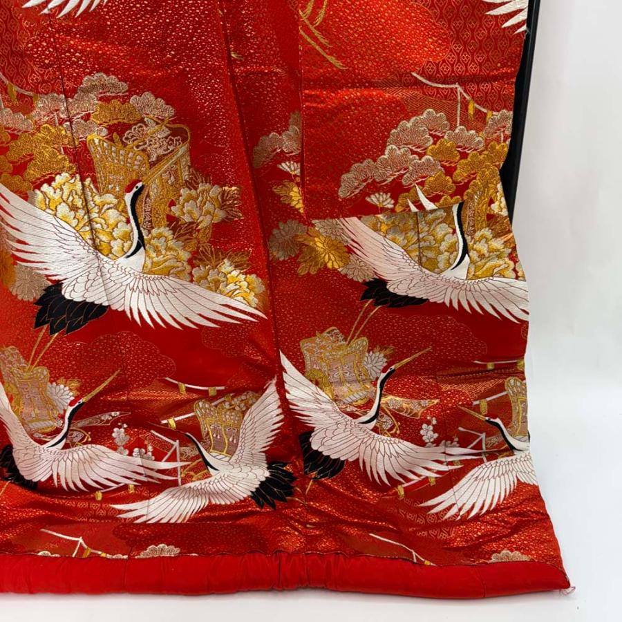 色打掛 正絹 鶴 刺繍 赤 金 打掛 花嫁衣裳 婚礼 リサイクル 中古
