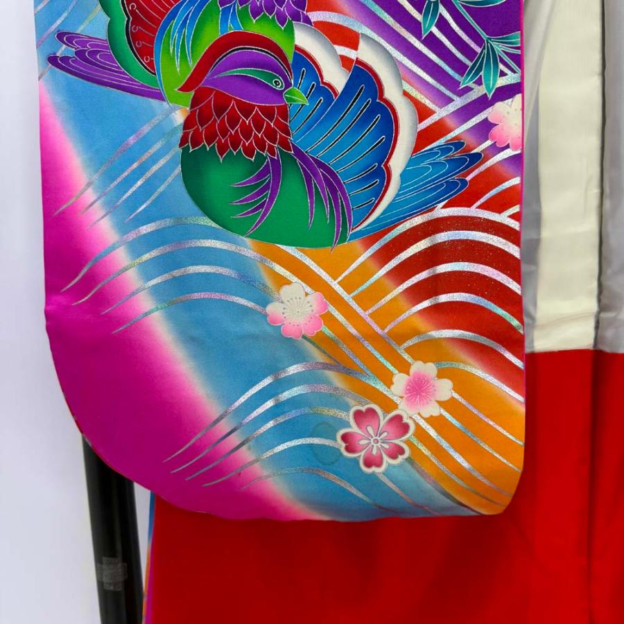 青色 花柄 引き振袖 青色 花柄 振袖孔雀模様 成人式 花嫁 結納 ひき