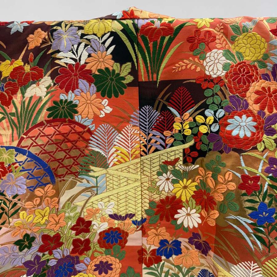 色打掛 正絹 鶴 刺繍 ゴールド 打掛 花嫁衣裳 婚礼 リサイクル 中古 