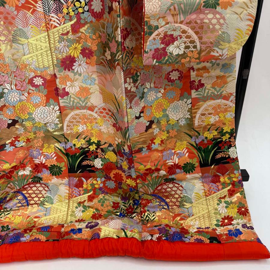 色打掛 正絹 鶴 刺繍 ゴールド 打掛 花嫁衣裳 婚礼 リサイクル 中古 