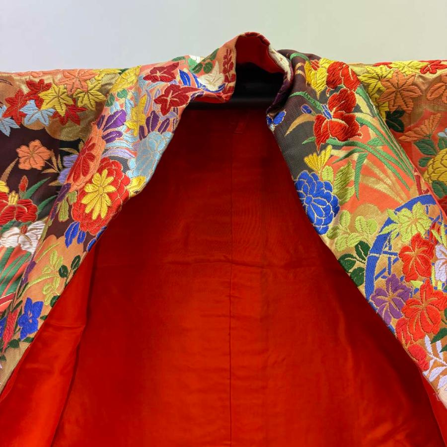 色打掛 正絹 鶴 刺繍 ゴールド 打掛 花嫁衣裳 婚礼 リサイクル 中古