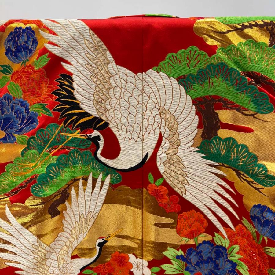 色打掛 正絹 鶴 刺繍 赤 打掛 花嫁衣裳 婚礼 リサイクル 中古