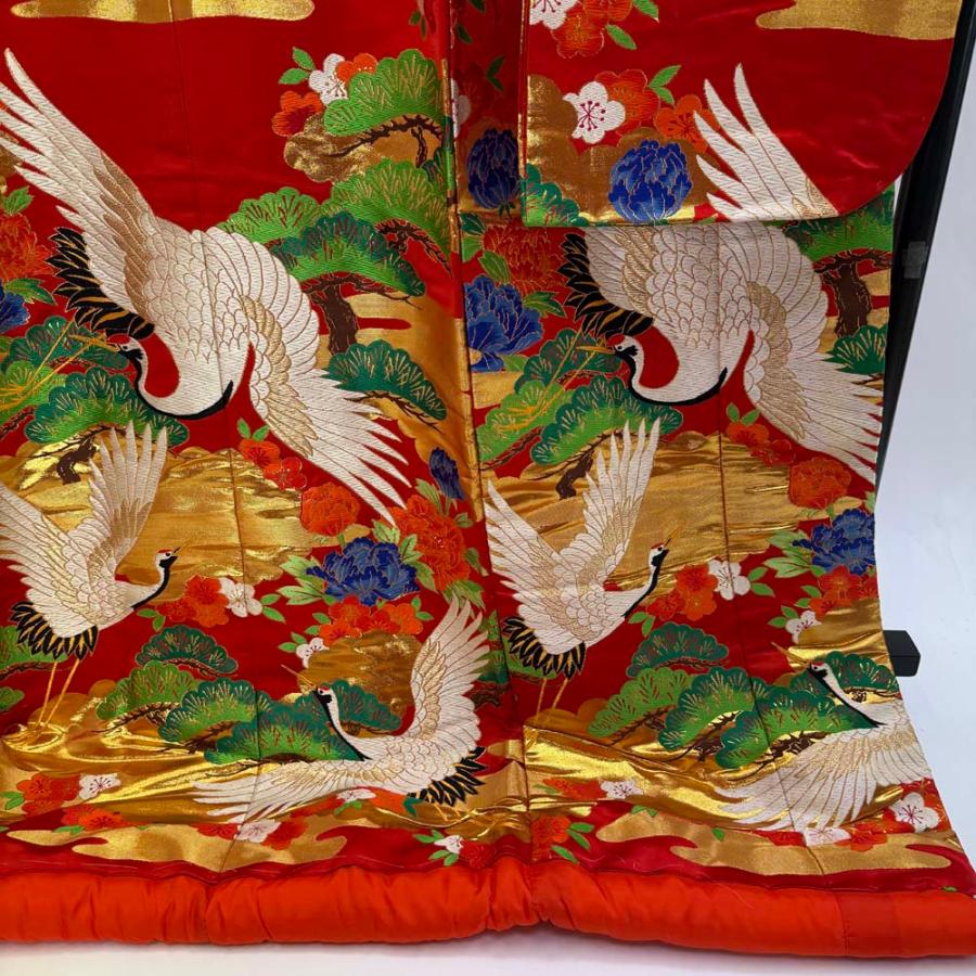 色打掛 正絹 鶴 刺繍 赤 打掛 花嫁衣裳 婚礼 リサイクル 中古