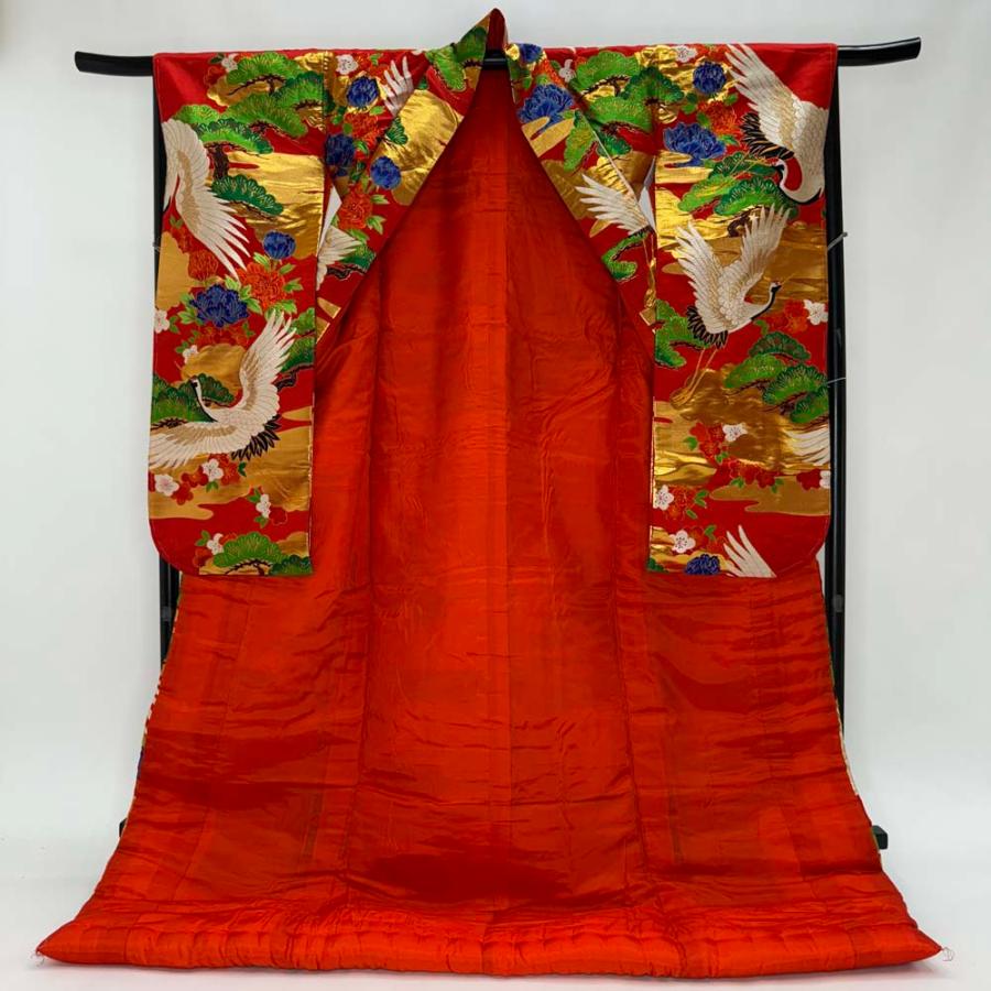 色打掛 正絹 鶴 刺繍 赤 打掛 花嫁衣裳 婚礼 リサイクル 中古