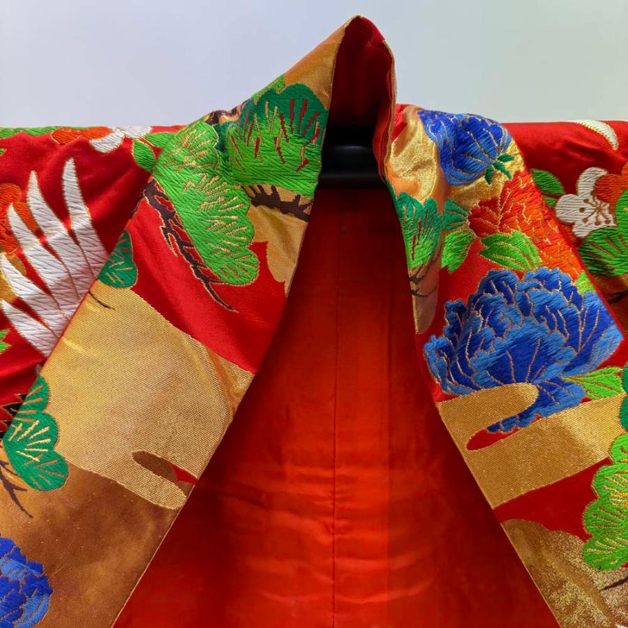 色打掛 正絹 鶴 刺繍 赤 打掛 花嫁衣裳 婚礼 リサイクル 中古