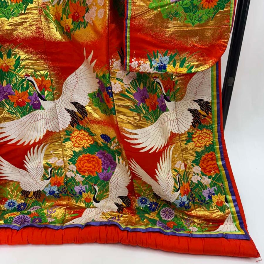 色打掛 正絹 鶴 刺繍 赤 金 打掛 花嫁衣裳 婚礼 リサイクル 中古 