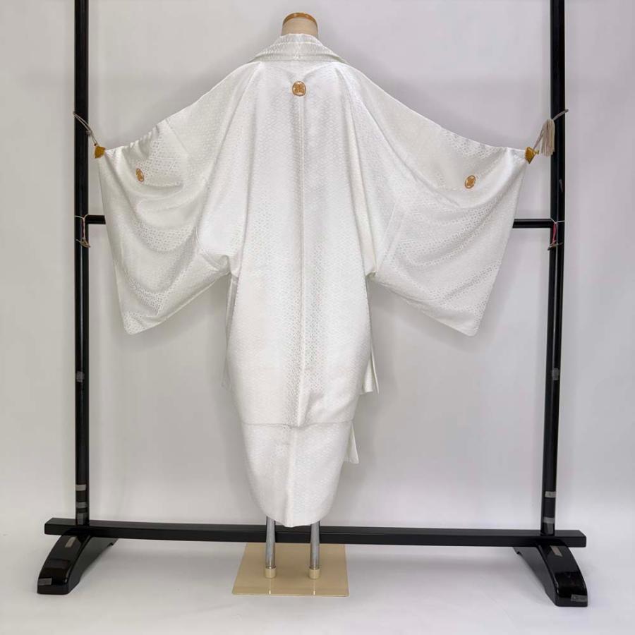 男紋付 2点セット 男着物 紋付 ポリエステル 羽織 長着 裄73.8cm L size 白 五つ紋 中古 成人式 5039 男紋付 2点セット 男着物 紋付 ポリエステル 羽織 長着 裄73.8cm L