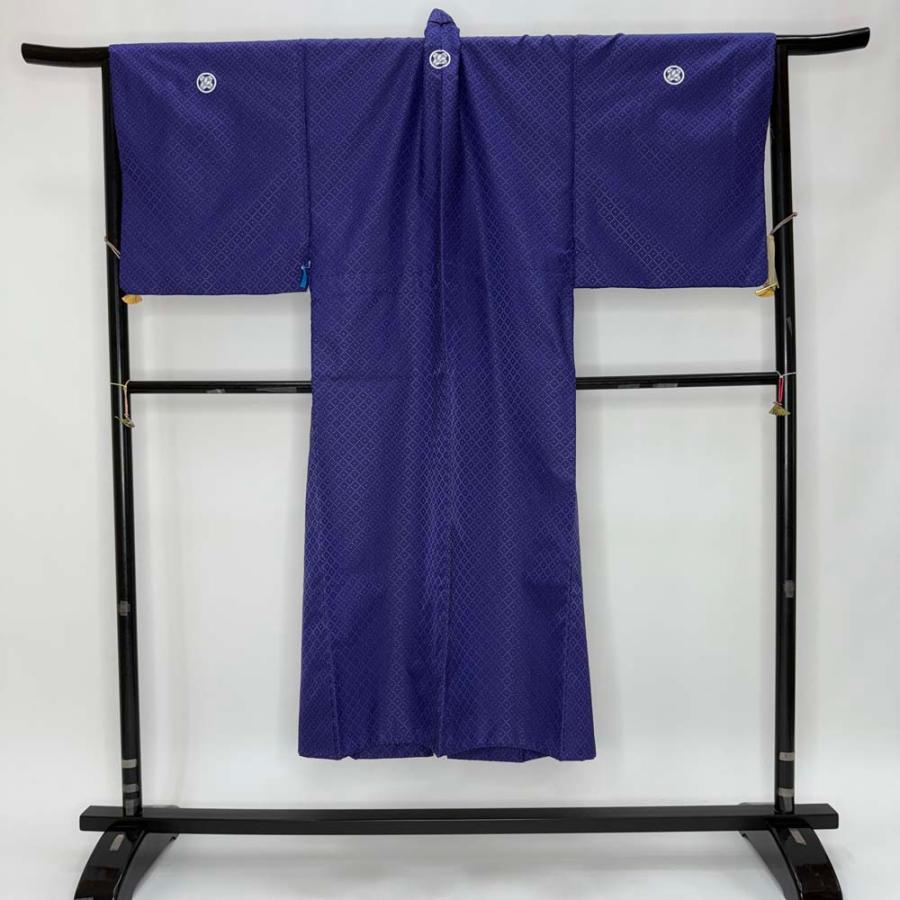 男紋付 2点セット 男着物 紋付 ポリエステル 羽織 長着 裄68.8cm S size  五つ紋 紫 中古 成人式 5054 男紋付 2点セット 男着物 紋付 ポリエステル 羽織 長着 裄68.8cm S