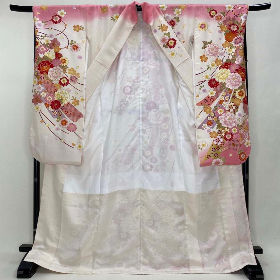 【美品】 振袖 身丈172cm 裄丈69cm 正絹 名品 【中古】 美品】 振袖 身丈172cm 裄丈71.5cm L 袷 桜 波 金糸 金彩 青紫 正絹