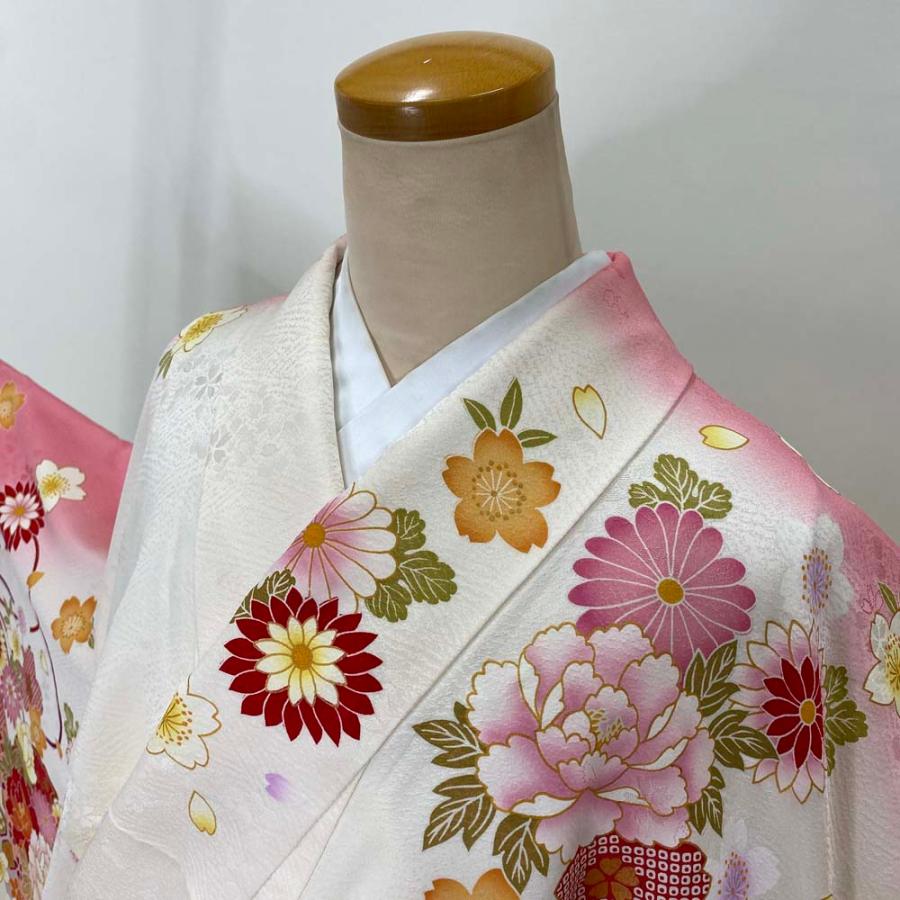 振袖 中古 白 正絹 古典 裄68.8cm 身丈172cm 美品 L サイズ 成人式 