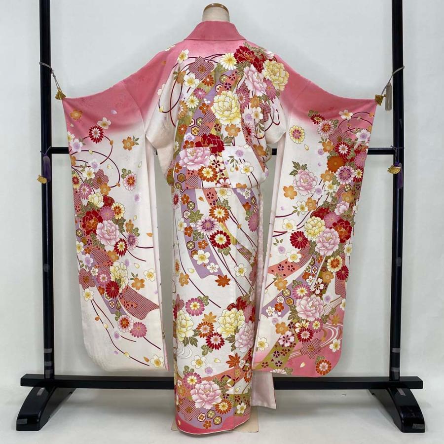 振袖 中古 白 正絹 古典 裄68.8cm 身丈172cm 美品 L サイズ 成人式 
