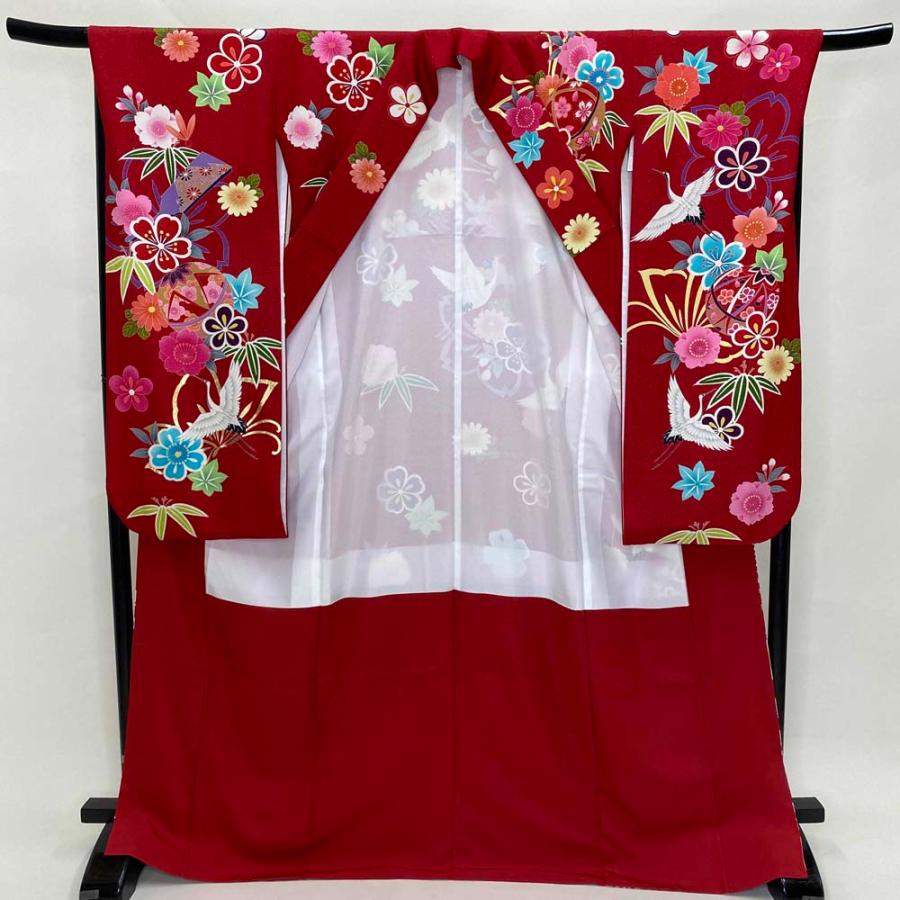 振袖 中古 赤 正絹 古典 裄68cm 身丈172cm 美品 L サイズ 成人式 5069