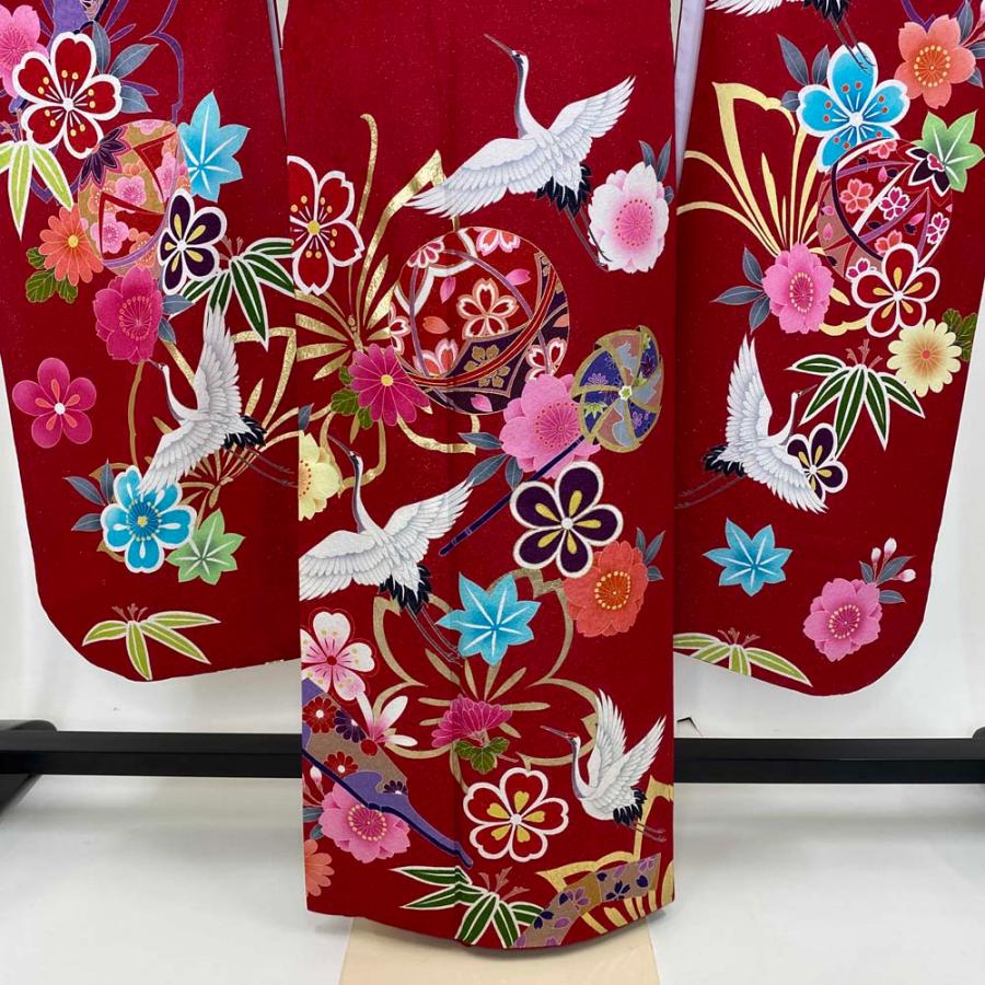 振袖 中古 赤 正絹 古典 裄68cm 身丈172cm 美品 L サイズ 成人式 5069