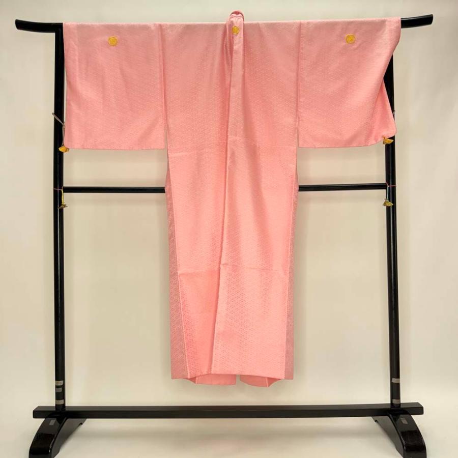 男紋付 男着物 紋付 ポリエステル 羽織 長着 裄73.5cm L size ピンク