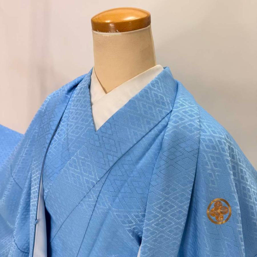 男紋付 男着物 紋付 ポリエステル 羽織 長着 裄73cm L size 水色
