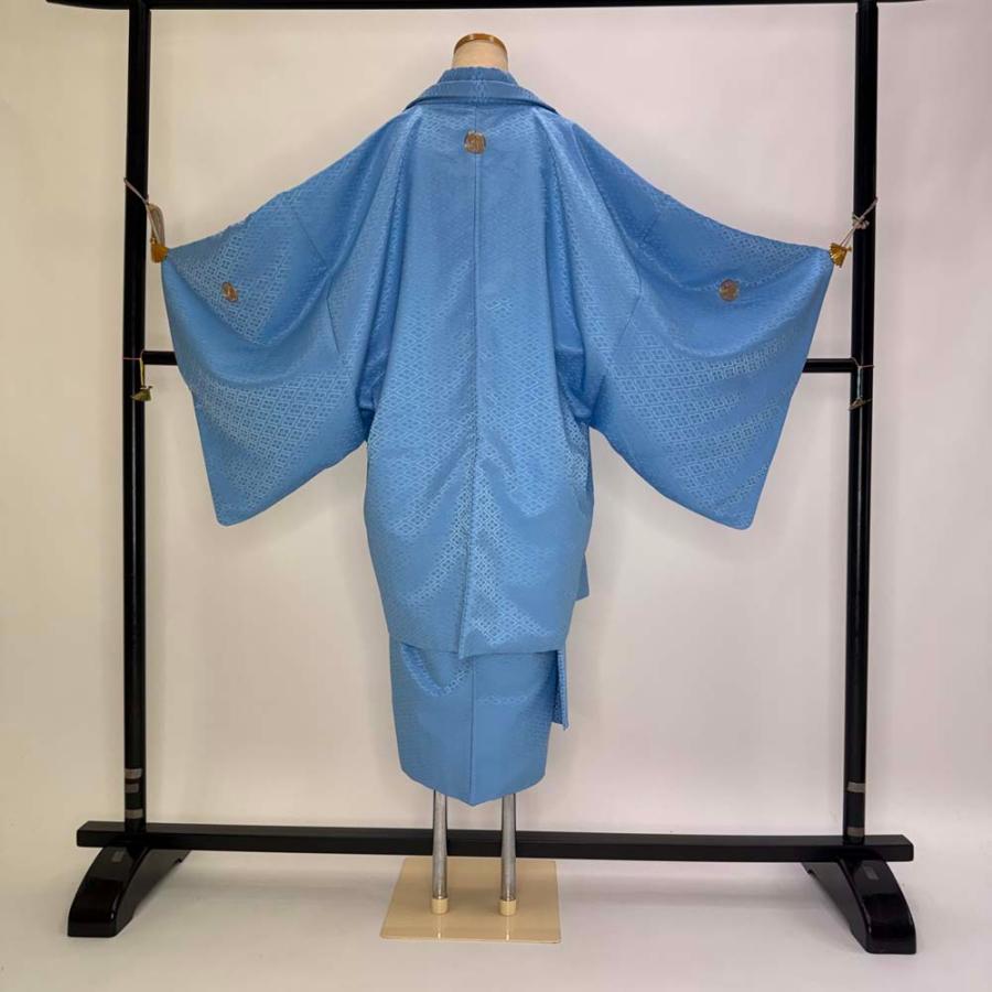 男紋付 男着物 紋付 ポリエステル 羽織 長着 裄73cm L size 水色