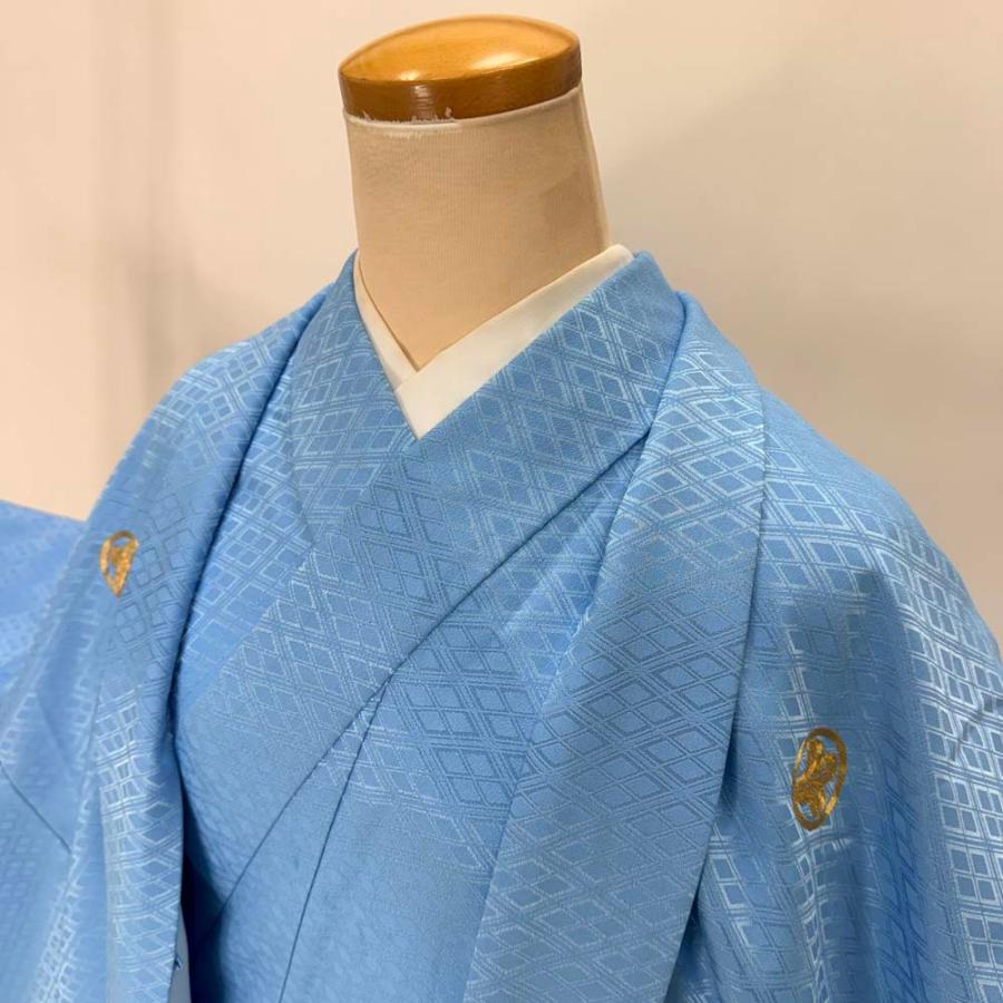 男紋付 男着物 紋付 ポリエステル 羽織 長着 裄72cm L size 水色