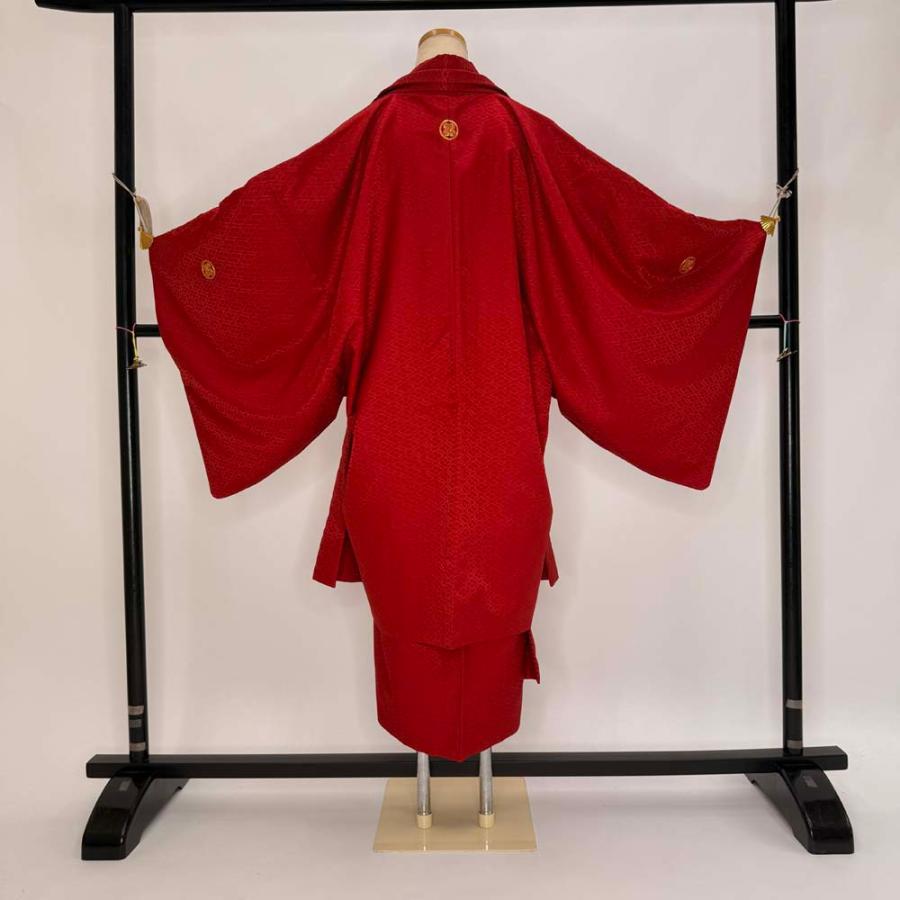 男紋付 男着物 紋付 ポリエステル 羽織 長着 裄75.5cm 2L size 赤 