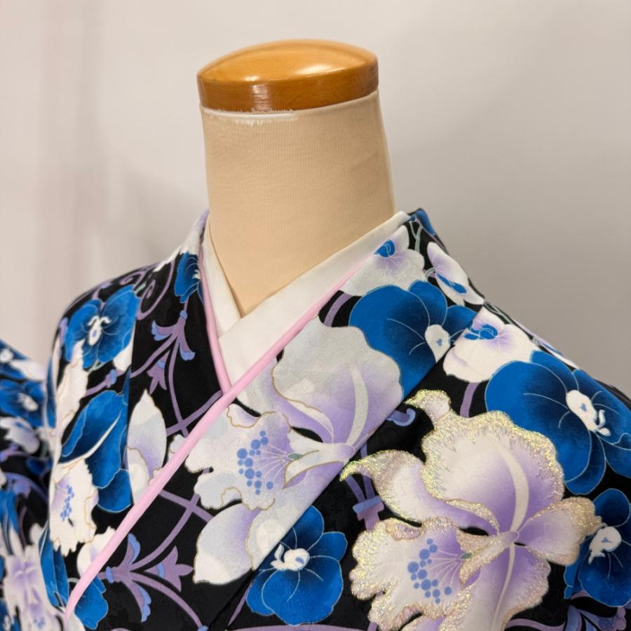二尺袖 単品 卒業式着物 黒 裄68cm Lサイズ 袴用着物 化繊