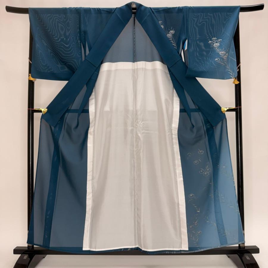 訪問着 付け下げ 絽 夏用 夏 礼装 正絹 裄69cm L サイズ 緑 青 5929