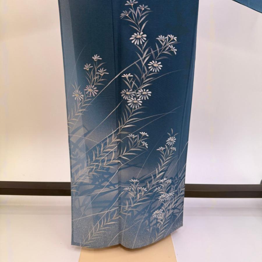 訪問着 付け下げ 絽 夏用 夏 礼装 正絹 裄69cm L サイズ 緑 青 5929