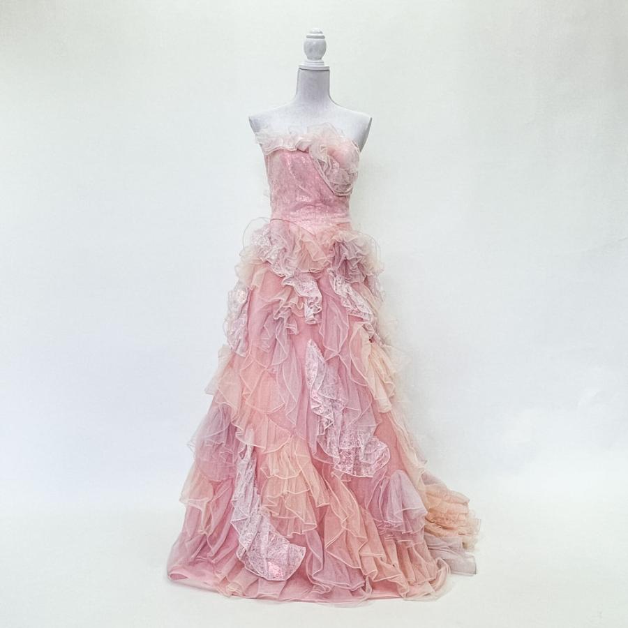 中古 カラードレス ピンク スレンダーライン 9号 9T ALPHA BLANCA  