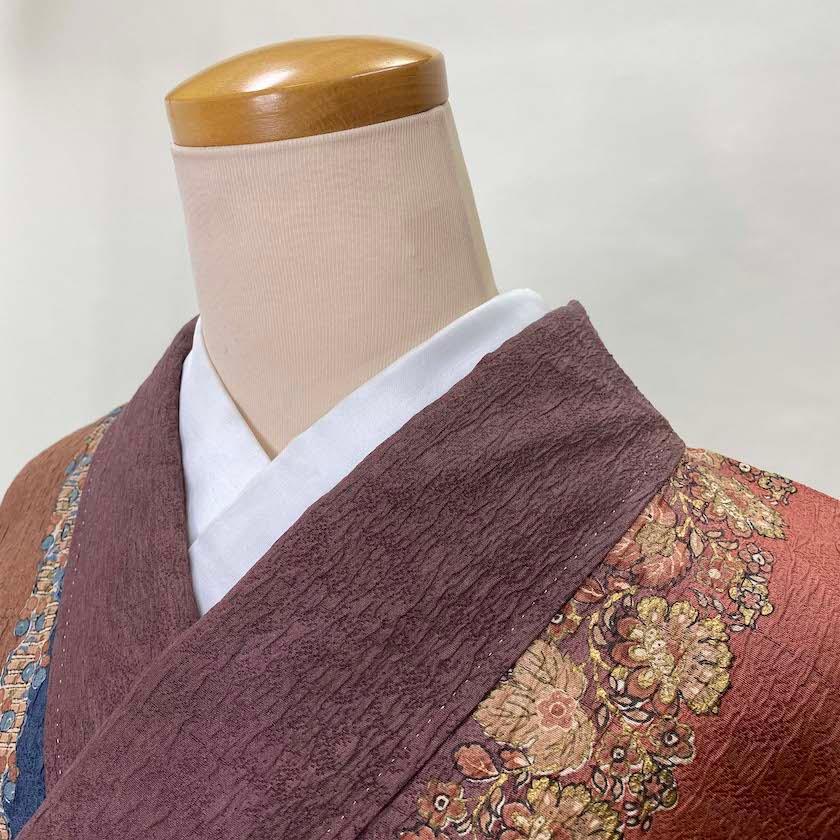 訪問着 中古 古典柄 オシャレ 花柄 オレンジ 黒 紺 裄丈68.5cm 身丈159cm 結婚式 着物 入学式 卒業式 礼装 G33 訪問着 中古 古典柄 オシャレ 花柄 オレンジ 黒 紺 裄丈68.5cm 身丈
