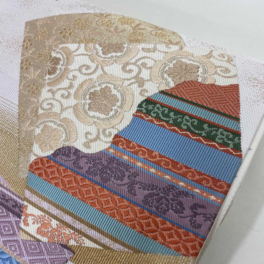 【袋帯】中古 帯 礼装 正絹 結婚式 入学式 卒業式 リサイクル ベージュ 白 紫 オレンジ   426cm   G521 袋帯】中古 帯 礼装 正絹 結婚式 入学式 卒業式 リサイクル ベージュ