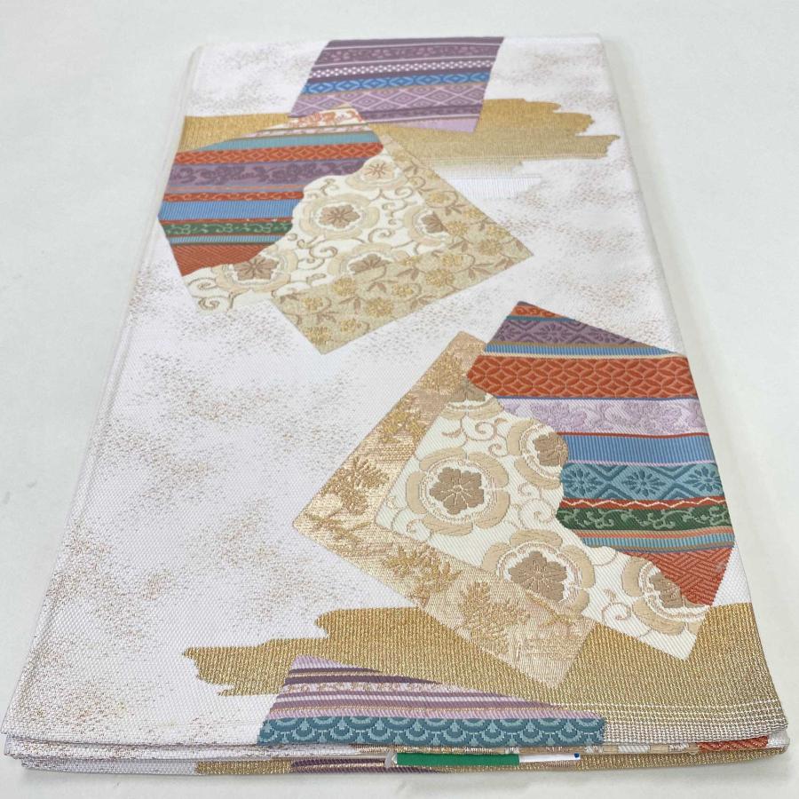【袋帯】中古 帯 礼装 正絹 結婚式 入学式 卒業式 リサイクル ベージュ 白 紫 オレンジ   426cm   G521 袋帯】中古 帯 礼装 正絹 結婚式 入学式 卒業式 リサイクル ベージュ