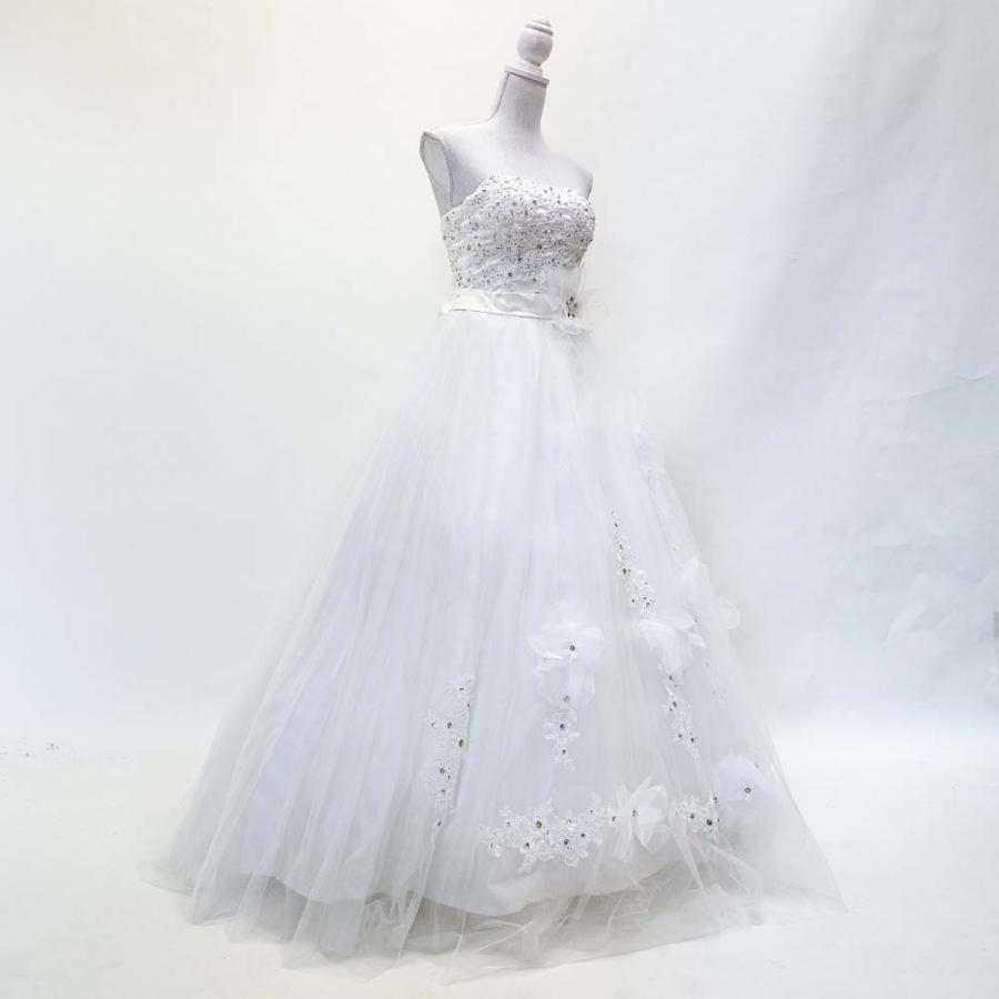 ウェディングドレス 9〜11号程度 中古 オフホワイト 編み上げ式 結婚式  