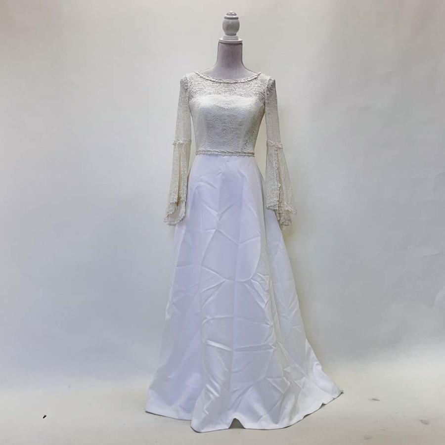 ウェディングドレス 7号T LovelyWedding 中古 長袖 スレンダー オフ 