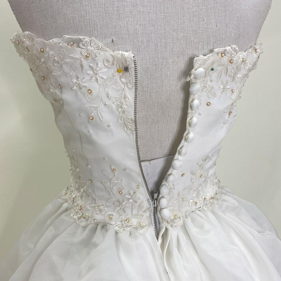 中古 ウェディングドレス Lovely Wedding ハートカットのふんわりタックドレス 9号TT W90 W90祥美苑ハートランド