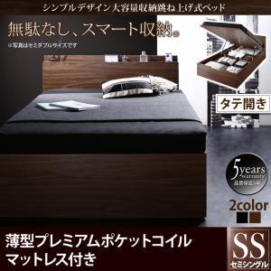お客様組立 シンプルデザイン大容量収納跳ね上げ式ベッド Novia ノービア 薄型プレミアムポケットコイルマットレス付き 縦開き セミシングル 深さラージ