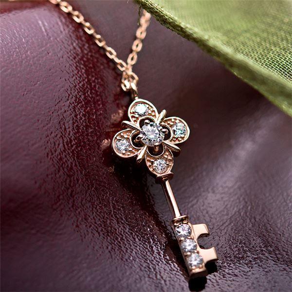 ds-ダイヤモンド ネックレス キー 0.11ct K18 ピンクゴールド 鍵 キーモチーフ ペンダント 鑑別カード付きの画像