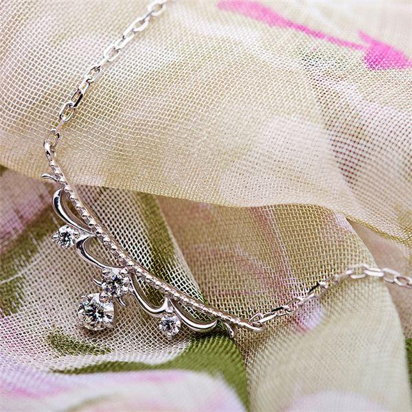 ds-ダイヤモンド ネックレス 4石 0.1ct K18 ホワイトゴールド ダイヤ4ストーン ティアラモチーフ ペンダント 鑑別カード付きの画像