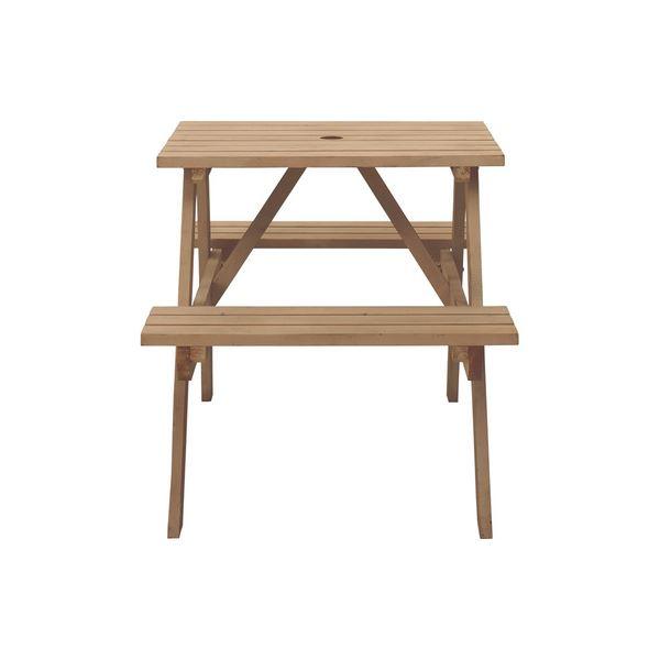 新しい購入体験 キャンプテーブル アウトドアテーブル 幅75cm ブラウン 木製 パラソル対応 レジャーテーブル＆ベンチ バーベキュー 屋外