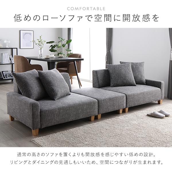ds-ソファ 3人掛け 単品 アッシュグレー 脚：ナチュラル 肘付き