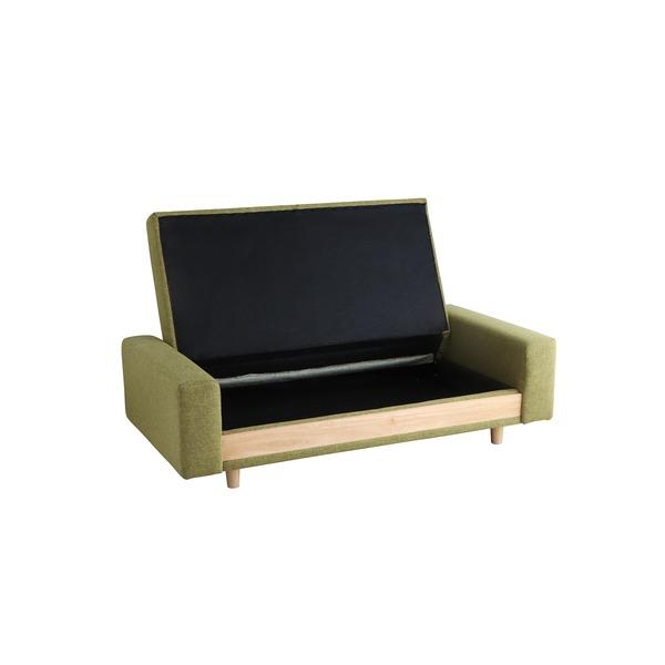 ソファベッド 2.5P グリーン 大容量収納付き 肘付き ファブリック地