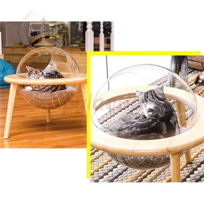 安い日本製 宇宙船猫ハウス ペット用 ベッド 透明宇宙船 猫ベッド 高質素材 安定 オシャレ 四季通用 安全安心 組立簡単 お手入れ簡単 クッション付き 三脚構造