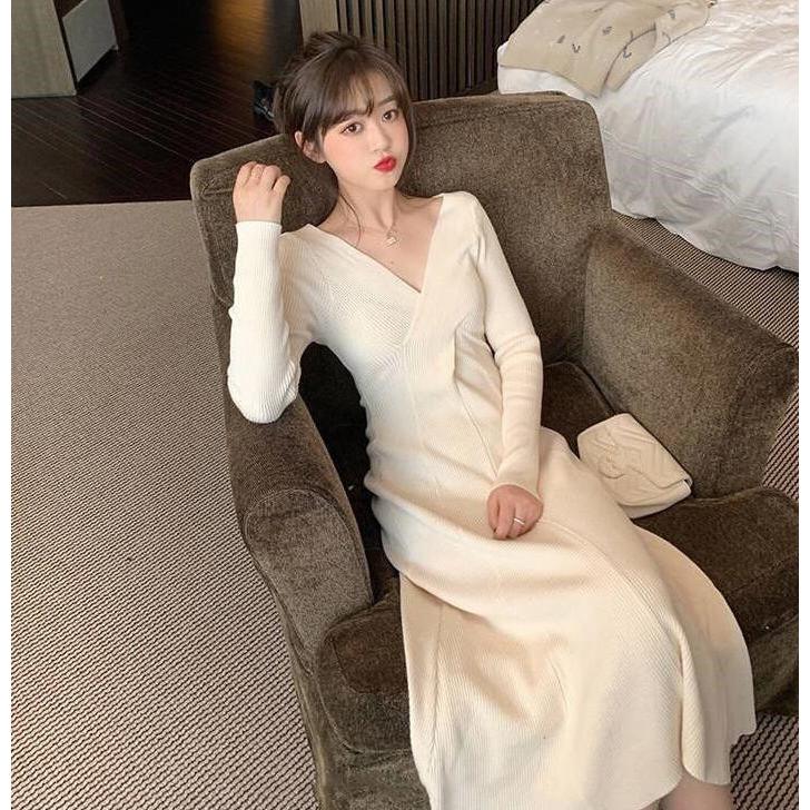 ニットワンピース ニットワンピ プリーツ Vネック 秋冬ワンピース 長袖 ワンピース ロング丈 オフィス シンプル Ol 重ね着 着回し 膝下 ベルト 国内即発送